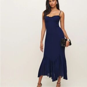 NEW Reformation Aiko Dress Navy Blue Size 4 Sleeveless NWT